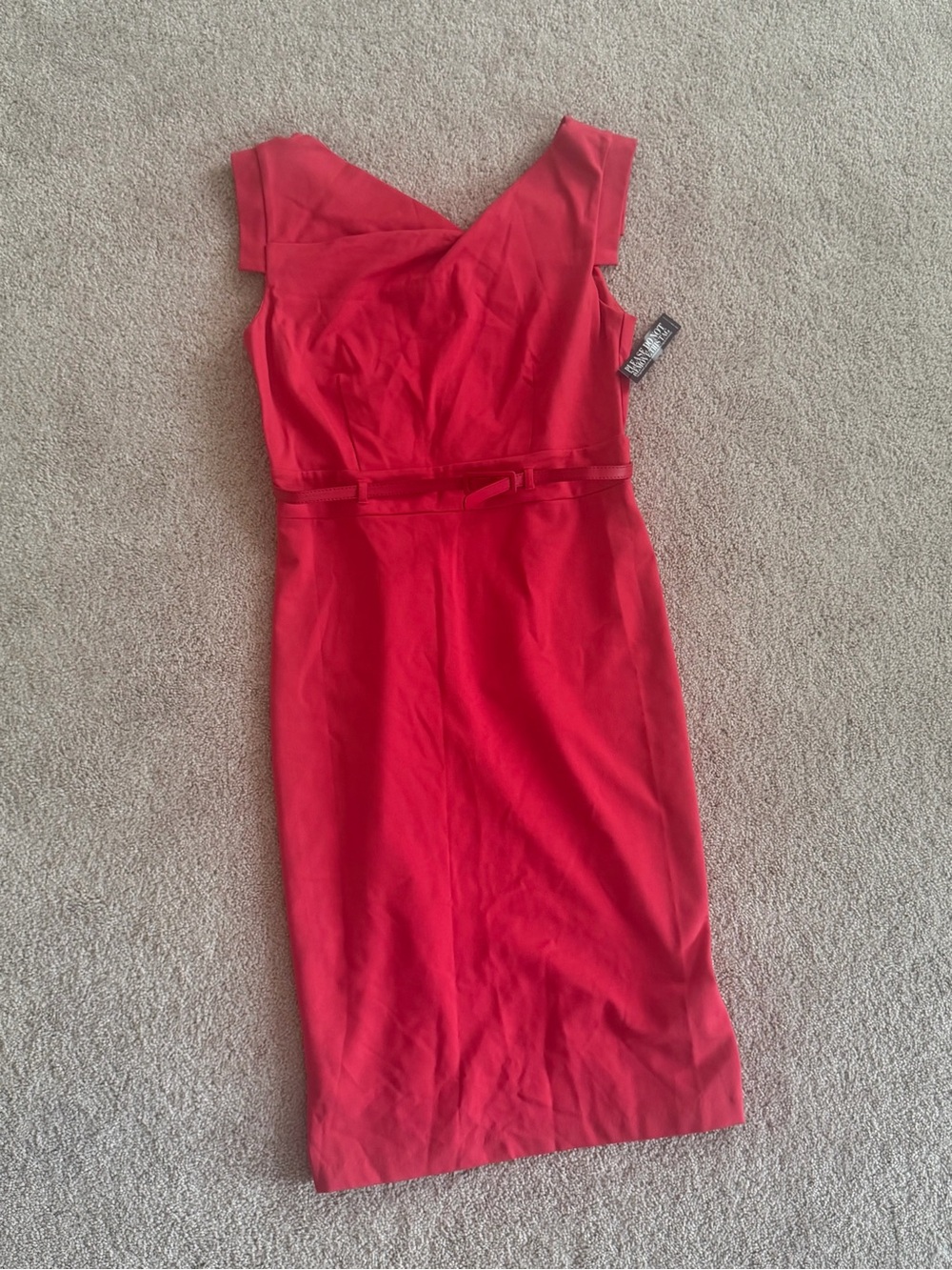 New York and Company Red Sheath Dress with Belt Detail